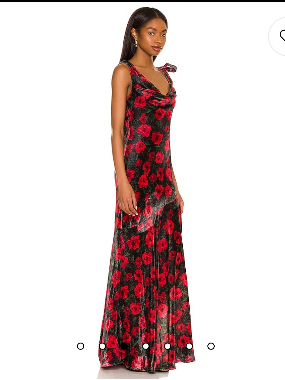 Revolve For Love + Lemons Velvet Red Rose Print Tie-Back Maxi Dress